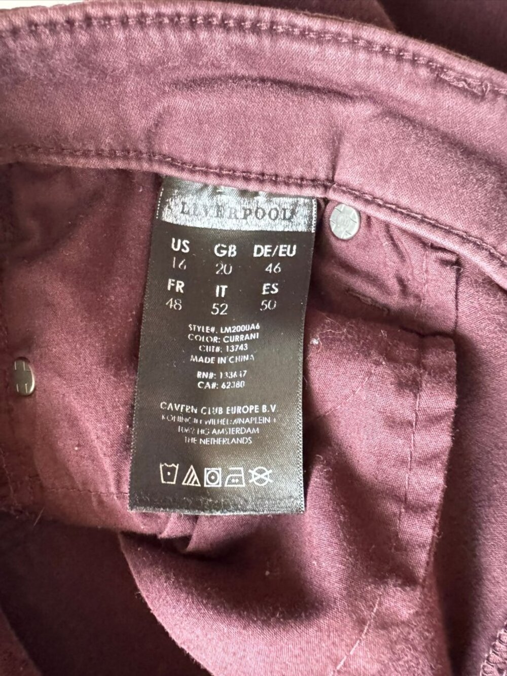 Liverpool Los Angeles Skinny Stretch Maroon Purple Jeans sz 16/33 - Picture 6 of 6